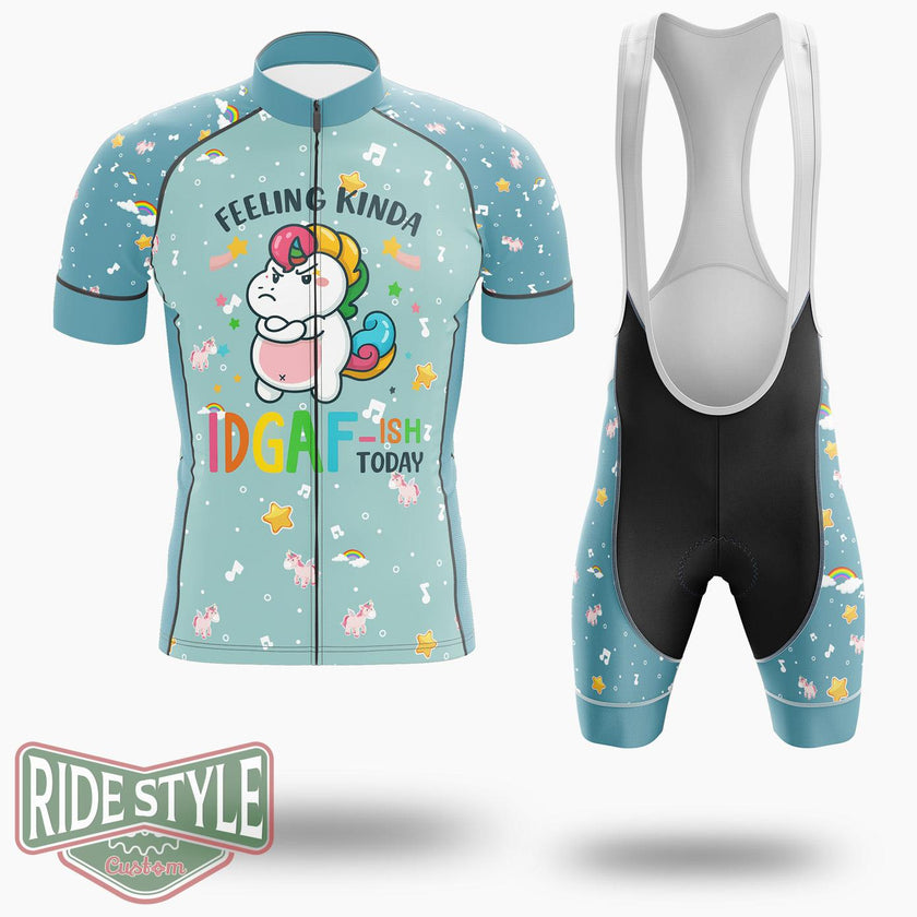 Feeling Idgaf Today Funny Offensive Unicorn Cycling Jersey Kit, Bicycle Clothing - Short Sleeve Cycling Jersey Kit-White