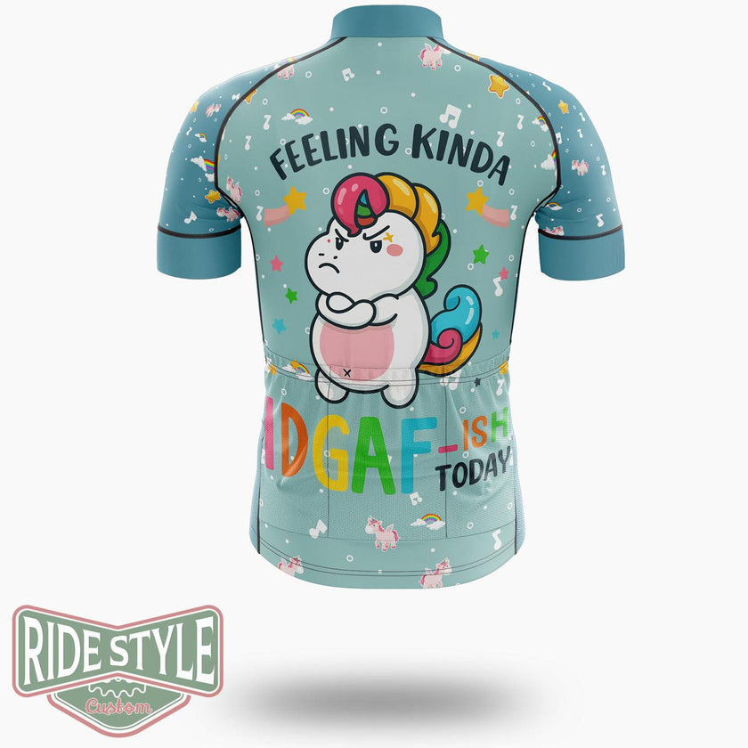 Feeling Idgaf Today Funny Offensive Unicorn Cycling Jersey Kit, Bicycle Clothing - Short Sleeve Cycling Jersey-White