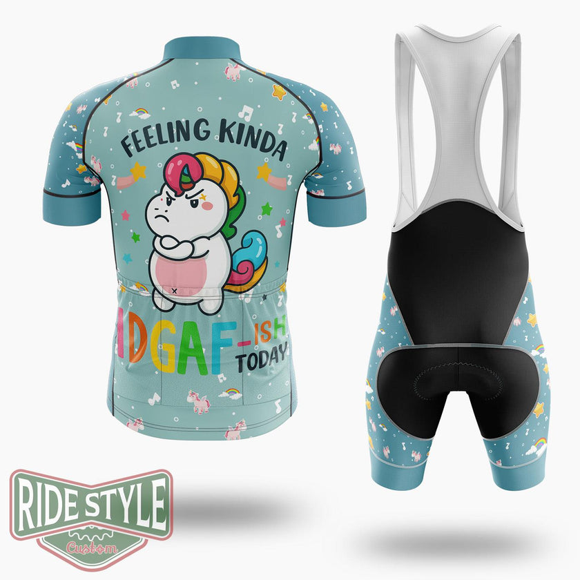 Feeling Idgaf Today Funny Offensive Unicorn Cycling Jersey Kit, Bicycle Clothing - Short Sleeve Cycling Jersey Kit-White