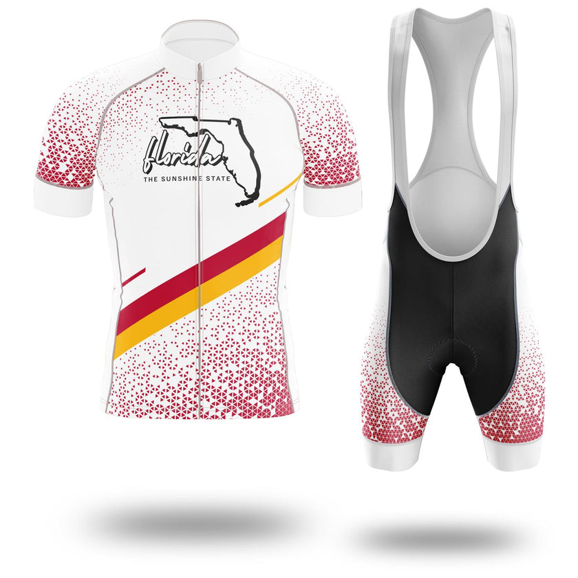 Florida Map Cycling Short Sleeve Jersey, Florida Map State Cycling Jersey and Bib Short - Short Sleeve Cycling Jersey Kit-White