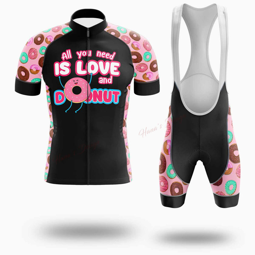 Funny Donut, All You Need Is Love And Donut Cycling Jersey Short Sleeve - Short Sleeve Cycling Jersey Kit-White