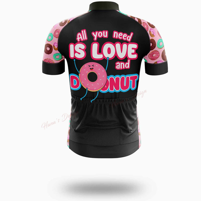 Funny Donut, All You Need Is Love And Donut Cycling Jersey Short Sleeve - Short Sleeve Cycling Jersey-White