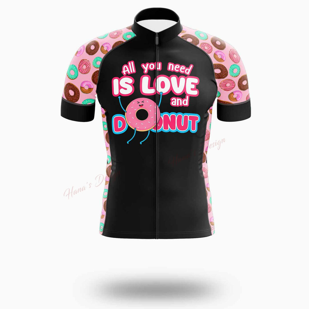 Funny Donut, All You Need Is Love And Donut Cycling Jersey Short Sleeve - Short Sleeve Cycling Jersey-White
