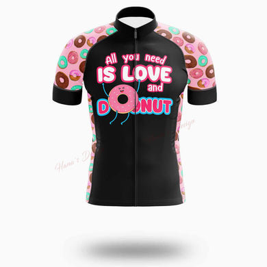 Funny Donut, All You Need Is Love And Donut Cycling Jersey Short Sleeve - Short Sleeve Cycling Jersey-White
