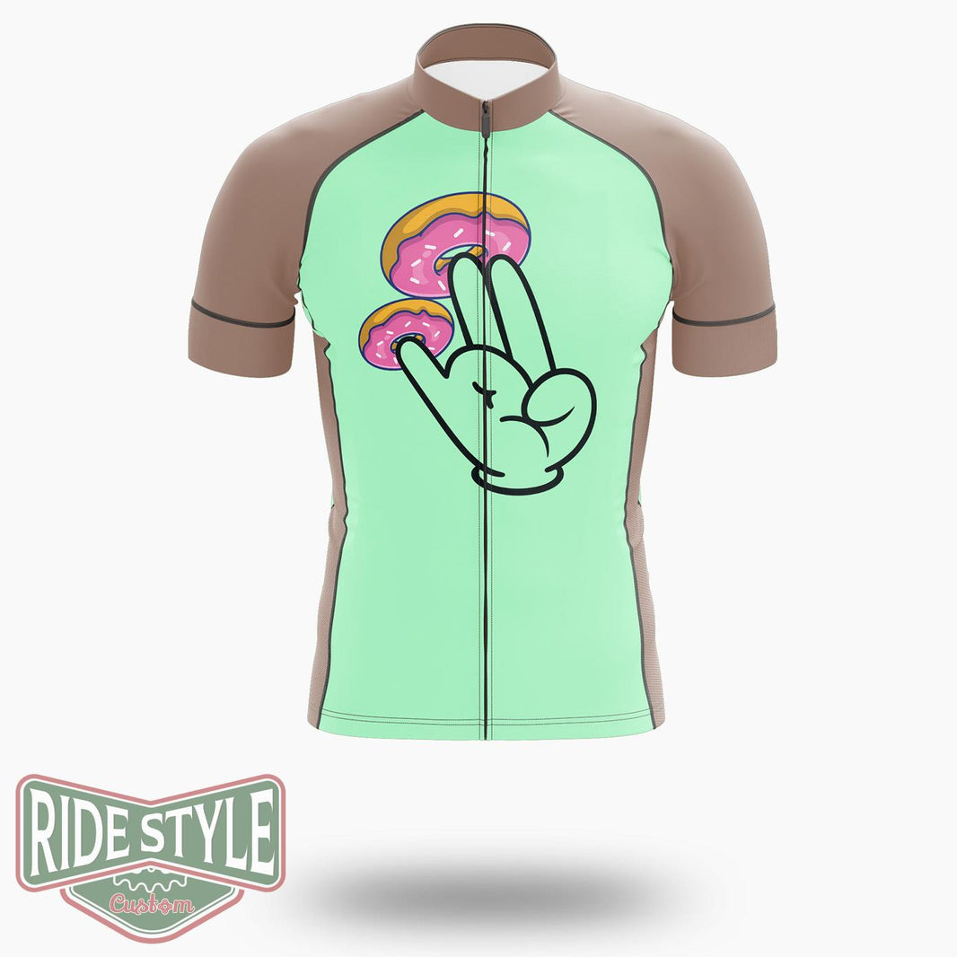 Funny Donuts With The Shocker Hand 2 And 1 Fingers Donut Lovers Humor Cycling Jersey Kit, Bicycle Clothing Summer New - Short Sleeve Cycling Jersey-White