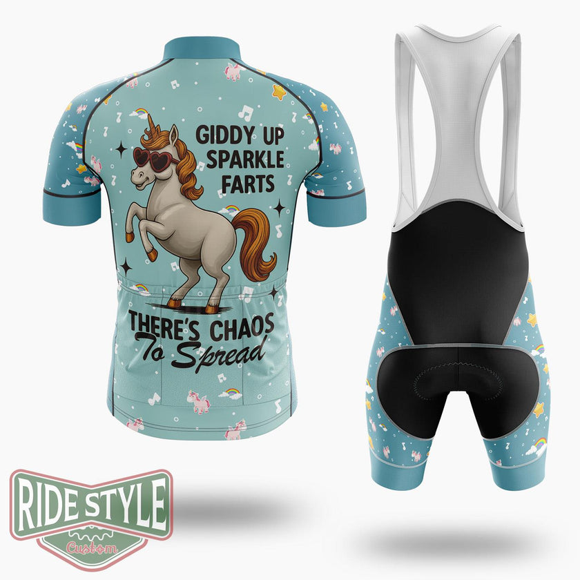 Giddy Up Sparkle Farts Cycling Jersey Kit, Bicycle Clothing - Short Sleeve Cycling Jersey Kit-White