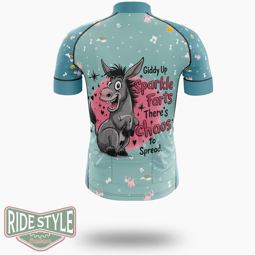 Giddy Up Sparkle Farts There's Chaos To Spread Cycling Jersey Kit, Bicycle Clothing - Short Sleeve Cycling Jersey-White