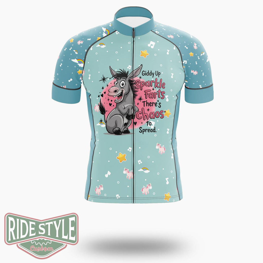 Giddy Up Sparkle Farts There's Chaos To Spread Cycling Jersey Kit, Bicycle Clothing - Short Sleeve Cycling Jersey-White