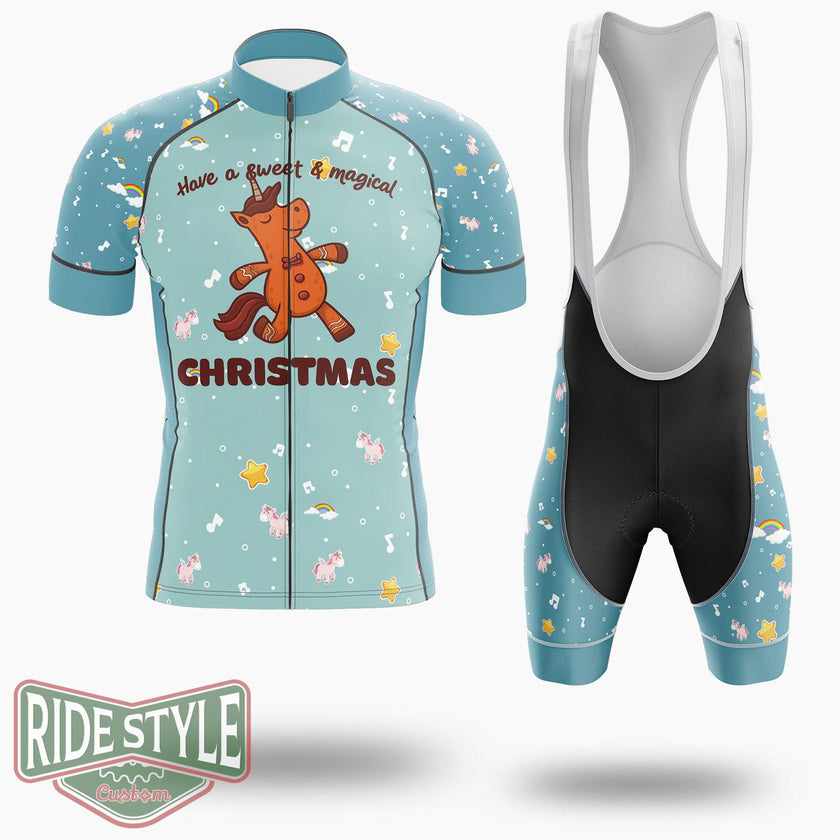 Gingerbread Man Unicorn Christmas Cycling Jersey Kit, Bicycle Clothing - Short Sleeve Cycling Jersey Kit-White