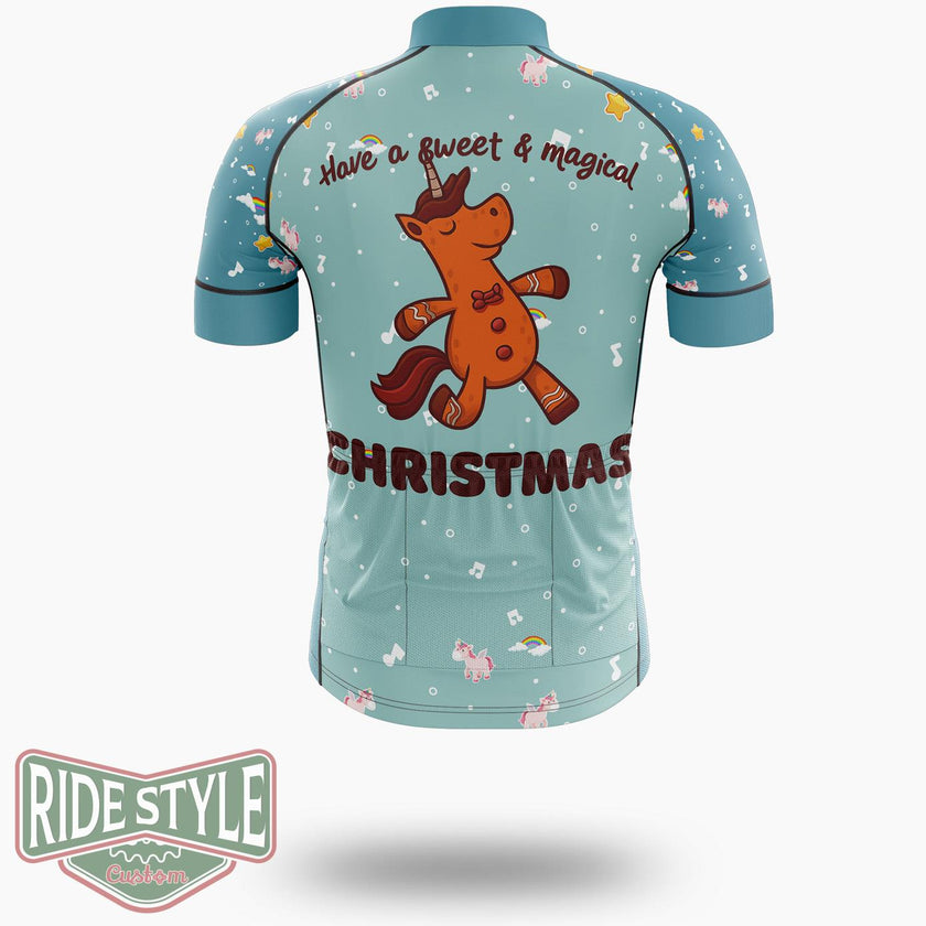 Gingerbread Man Unicorn Christmas Cycling Jersey Kit, Bicycle Clothing - Short Sleeve Cycling Jersey-White