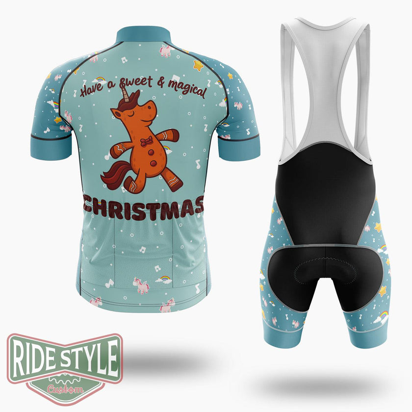 Gingerbread Man Unicorn Christmas Cycling Jersey Kit, Bicycle Clothing - Short Sleeve Cycling Jersey Kit-White