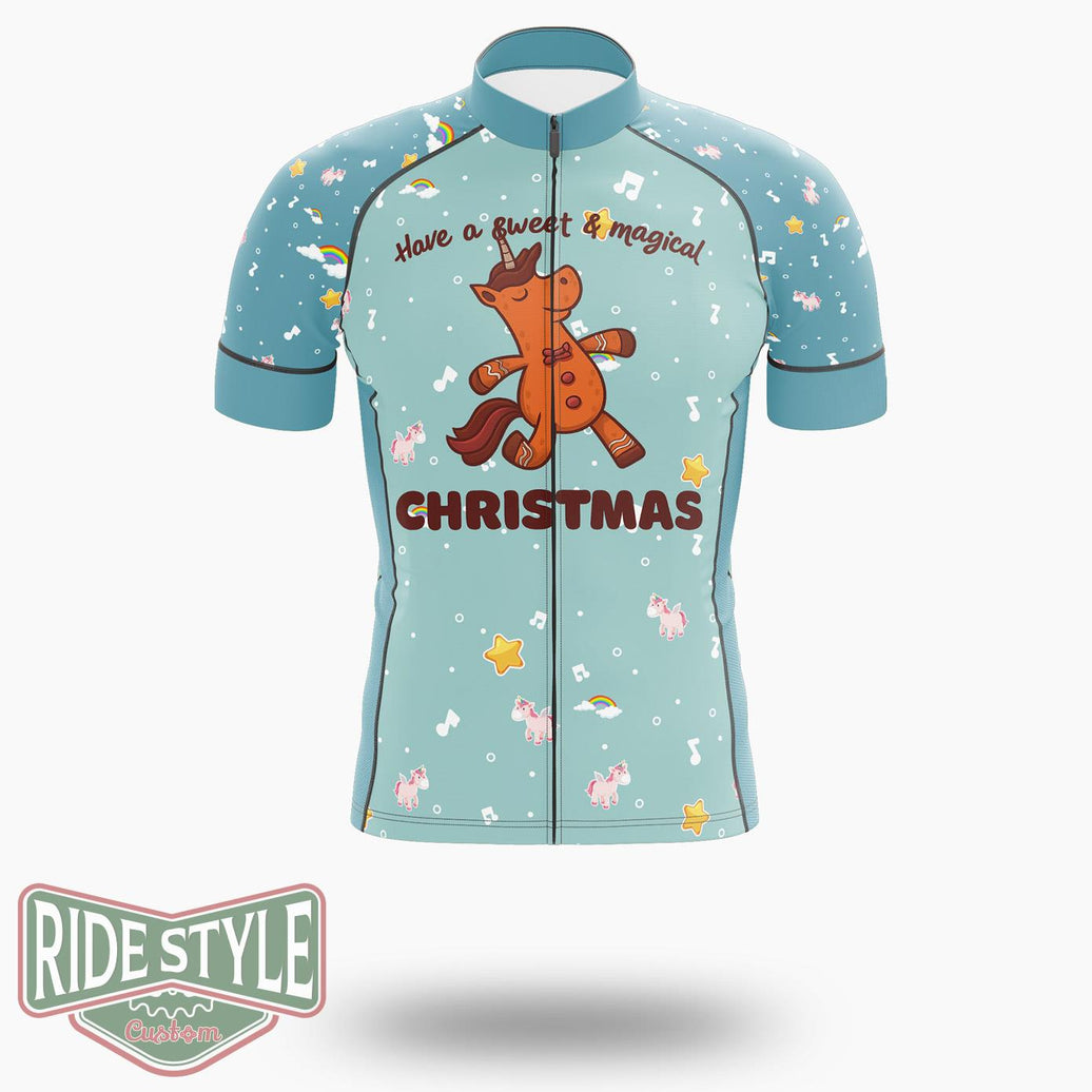 Gingerbread Man Unicorn Christmas Cycling Jersey Kit, Bicycle Clothing - Short Sleeve Cycling Jersey-White