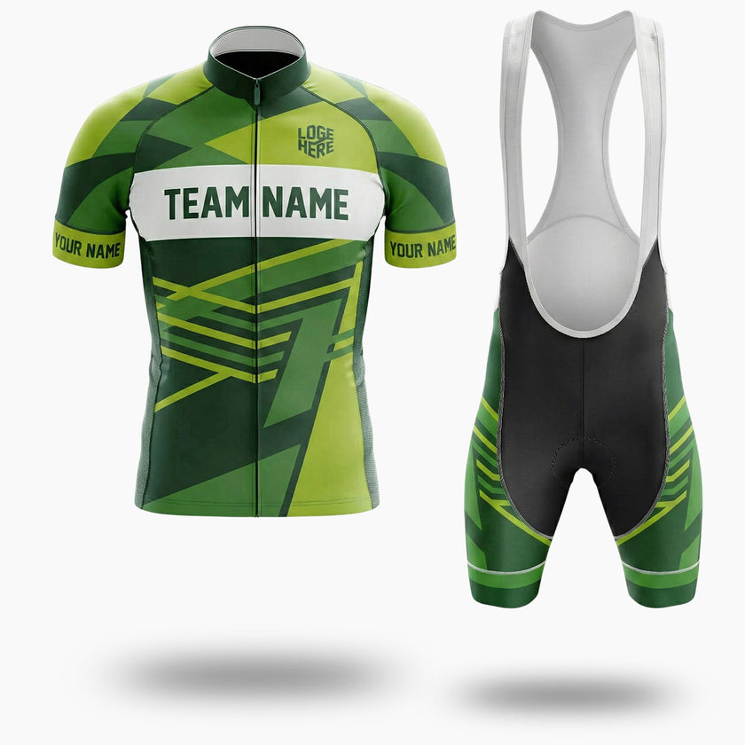 Green Men's Cycling Jersey Custom Name, Custom Team Name, Custom Logo Team Bike Jersey - Short Sleeve Cycling Jersey Kit-White