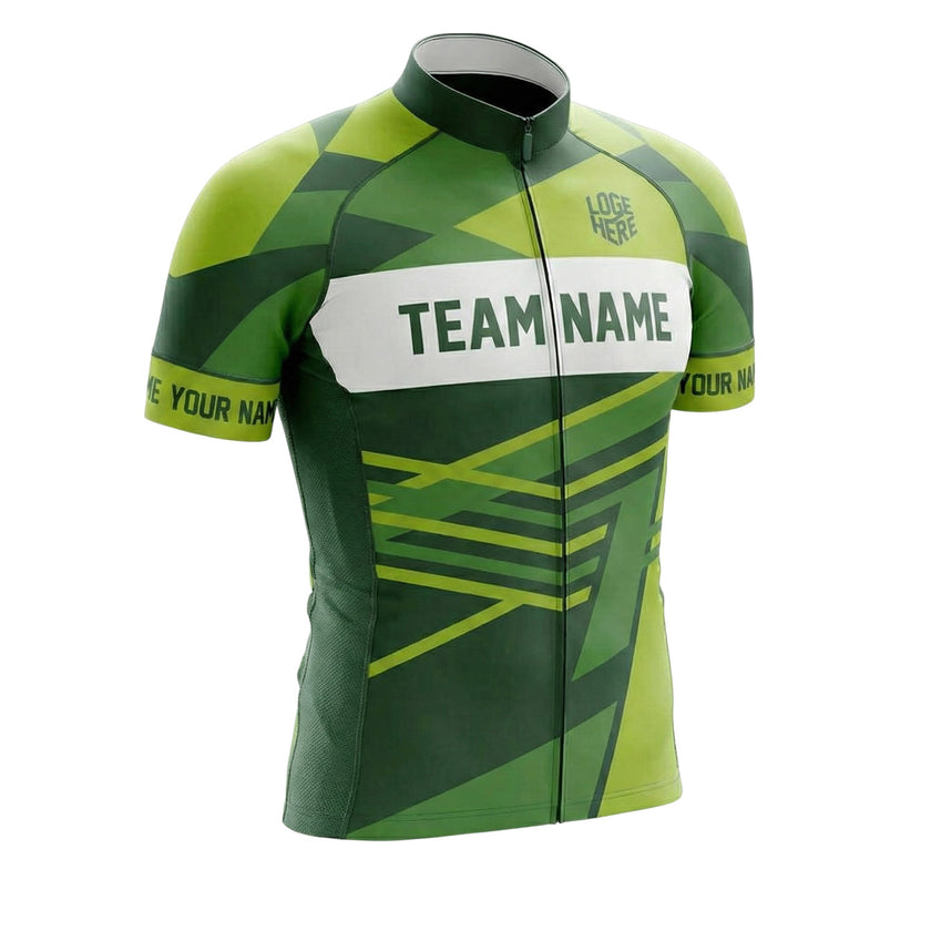 Green Men's Cycling Jersey Custom Name, Custom Team Name, Custom Logo Team Bike Jersey - Short Sleeve Cycling Jersey-White
