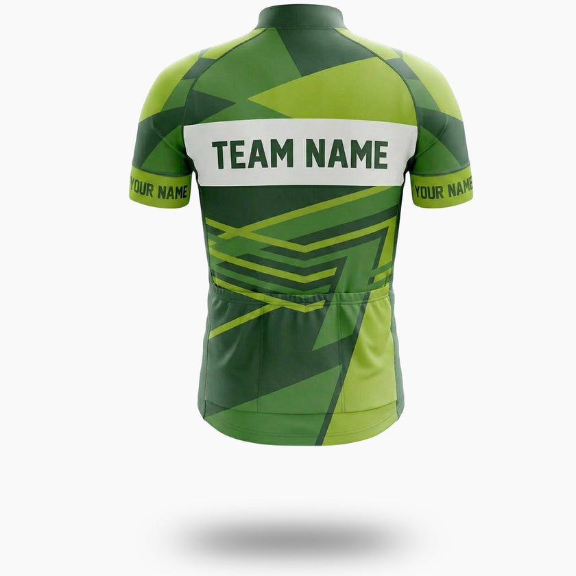 Green Men's Cycling Jersey Custom Name, Custom Team Name, Custom Logo Team Bike Jersey - Short Sleeve Cycling Jersey-White