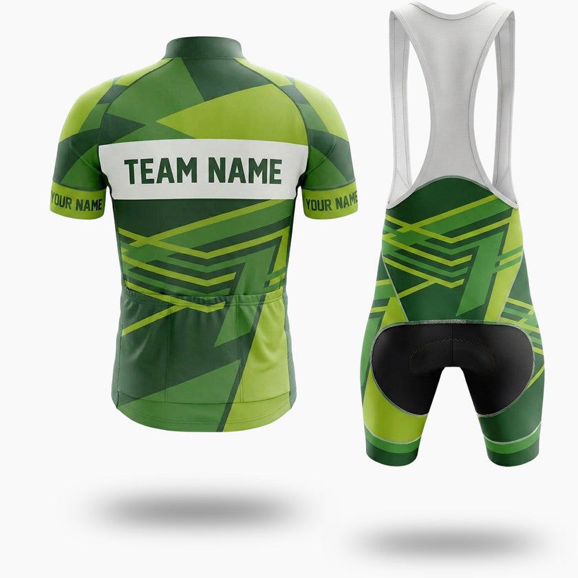 Green Men's Cycling Jersey Custom Name, Custom Team Name, Custom Logo Team Bike Jersey - Short Sleeve Cycling Jersey Kit-White