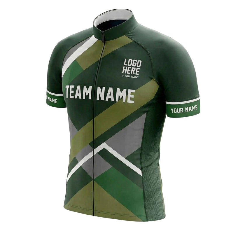 Green Men's Cycling Jersey Personalized Name Jersey Full Set - Short Sleeve Cycling Jersey-White