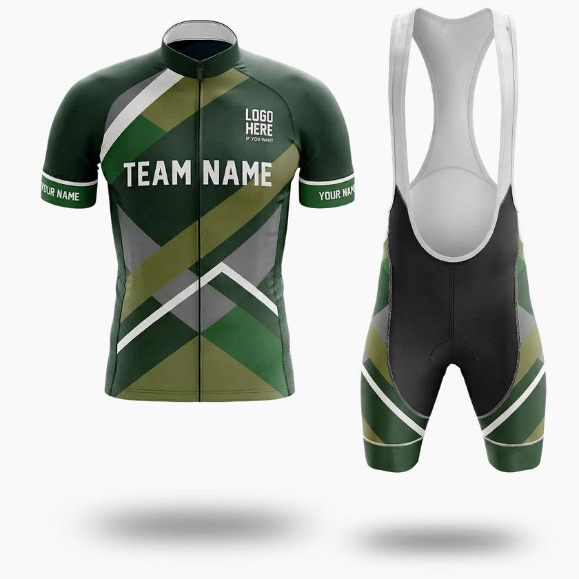 Green Men's Cycling Jersey Personalized Name Jersey Full Set - Short Sleeve Cycling Jersey Kit-White