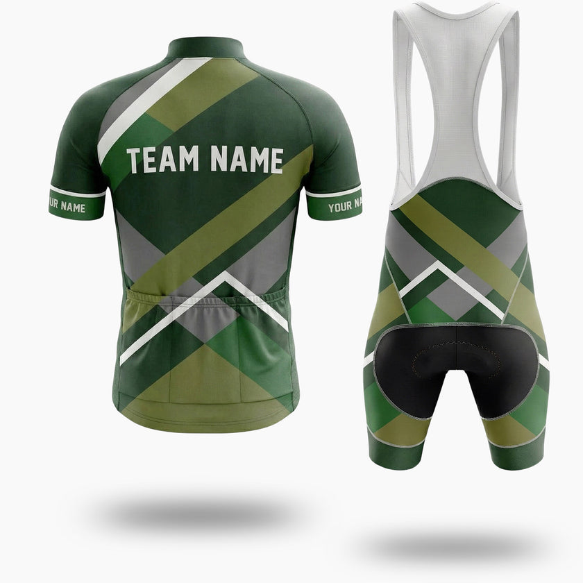 Green Men's Cycling Jersey Personalized Name Jersey Full Set - Short Sleeve Cycling Jersey Kit-White
