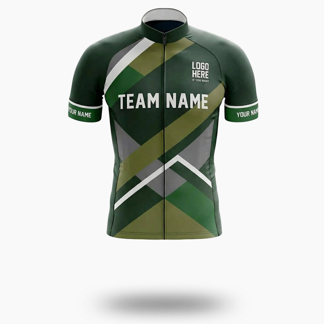 Green Men's Cycling Jersey Personalized Name Jersey Full Set - Short Sleeve Cycling Jersey-White