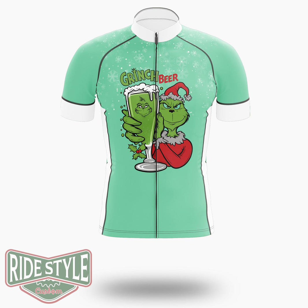 Grinch Beer Funny Merrry Christmas Cycling Jersey Kit - Short Sleeve Cycling Jersey-White