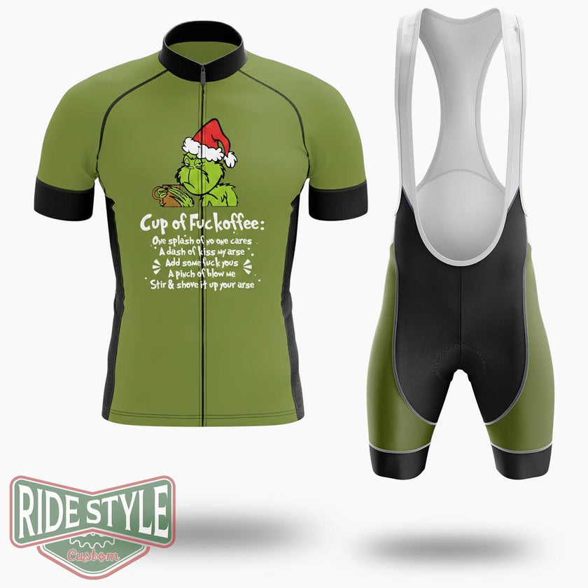 Grrinch Cup Of Fuckoffee Cycling Jersey Kit - Short Sleeve Cycling Jersey Kit-White