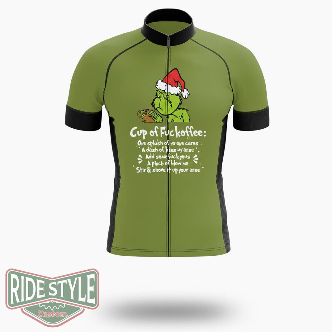 Grrinch Cup Of Fuckoffee Cycling Jersey Kit - Short Sleeve Cycling Jersey-White
