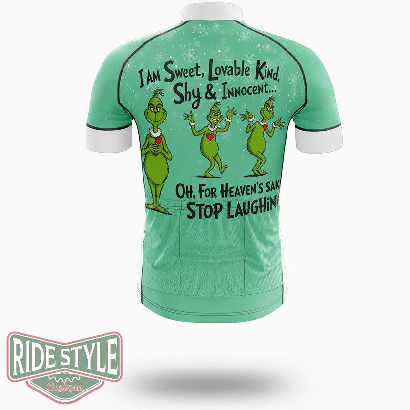 Grrinch I Am Sweet , Stop Lauching Christmas Cycling Jersey Kit - Short Sleeve Cycling Jersey-White