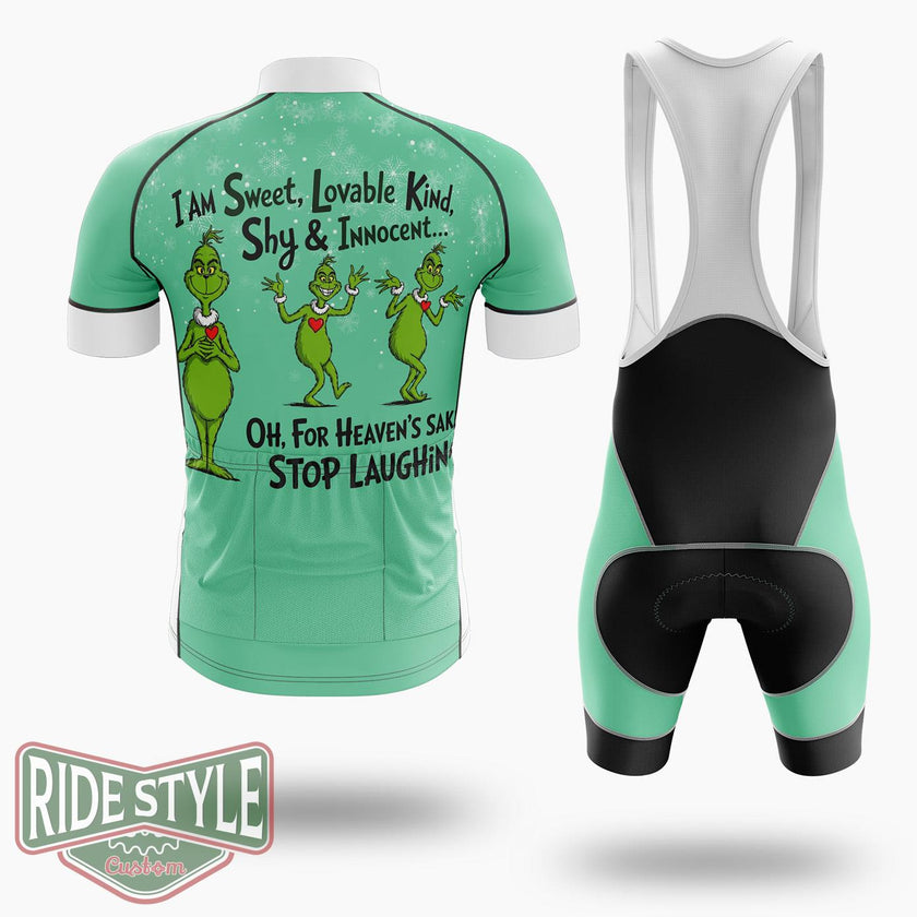 Grrinch I Am Sweet , Stop Lauching Christmas Cycling Jersey Kit - Short Sleeve Cycling Jersey Kit-White