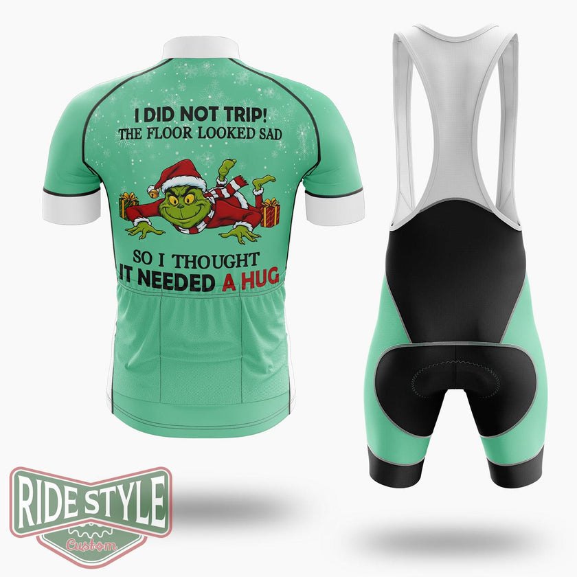 Grrinch I Did Not Trip The Floor Looked Sad Christmas Cycling Jersey Kit - Short Sleeve Cycling Jersey Kit-White