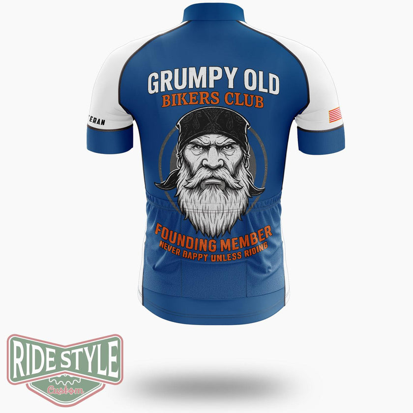 Grumpy Old Bikers Club Founding Member Never Happy Unless Riding Motorcycle Cycling Jersey - Short Sleeve Cycling Jersey-White