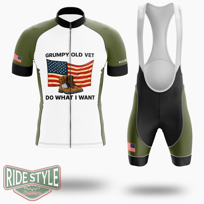 Grumpy Old Vet I Do What I Want Cycling Jersey - Short Sleeve Cycling Jersey Kit-White