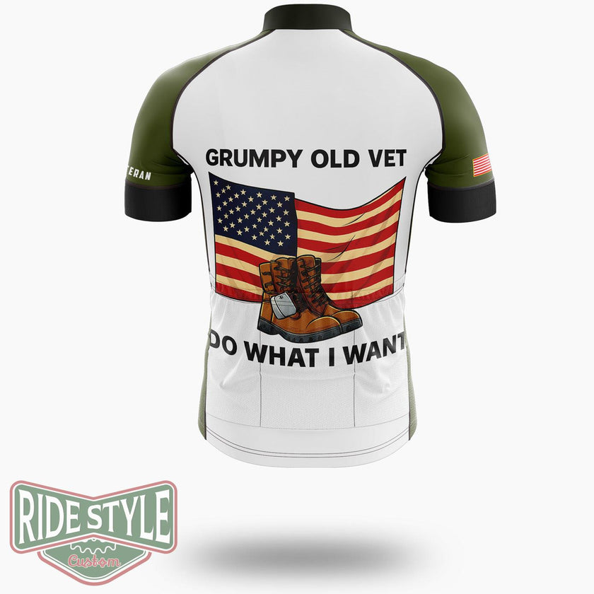 Grumpy Old Vet I Do What I Want Cycling Jersey - Short Sleeve Cycling Jersey-White