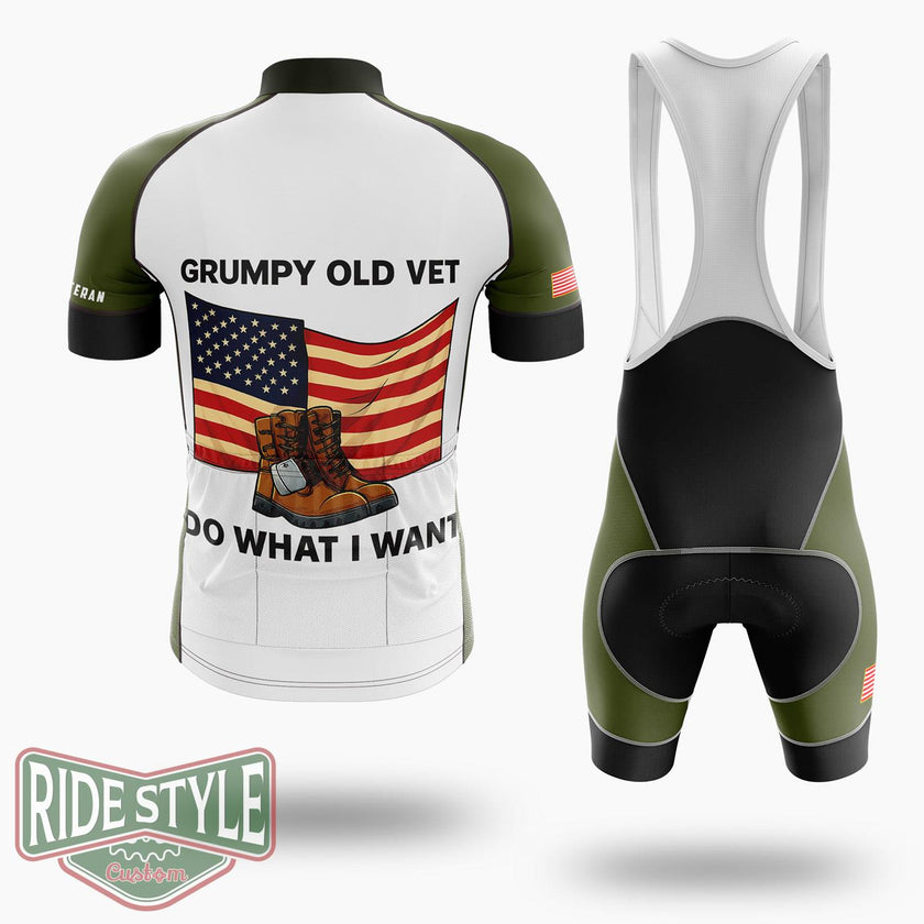 Grumpy Old Vet I Do What I Want Cycling Jersey - Short Sleeve Cycling Jersey Kit-White