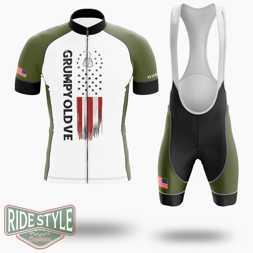 Grumpy Old Vet I Do What I Want, Patriotic S With American Flag Cycling Jersey - Short Sleeve Cycling Jersey Kit-White