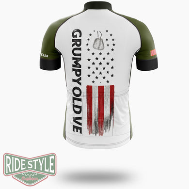 Grumpy Old Vet I Do What I Want, Patriotic S With American Flag Cycling Jersey - Short Sleeve Cycling Jersey-White