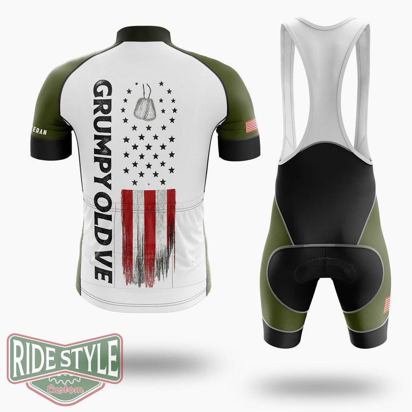 Grumpy Old Vet I Do What I Want, Patriotic S With American Flag Cycling Jersey - Short Sleeve Cycling Jersey Kit-White