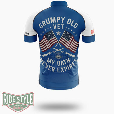 Grumpy Old Vet My Oath Never Expires Funny Grumpy Old Vet Cycling Jersey - Short Sleeve Cycling Jersey-White
