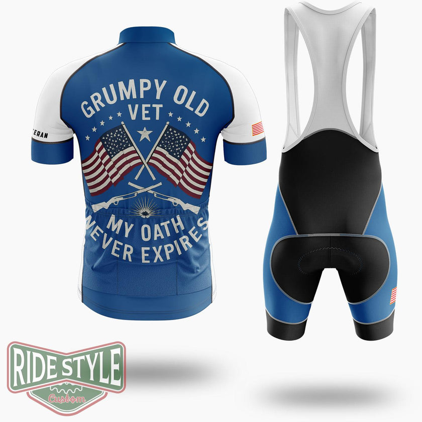 Grumpy Old Vet My Oath Never Expires Funny Grumpy Old Vet Cycling Jersey - Short Sleeve Cycling Jersey Kit-White