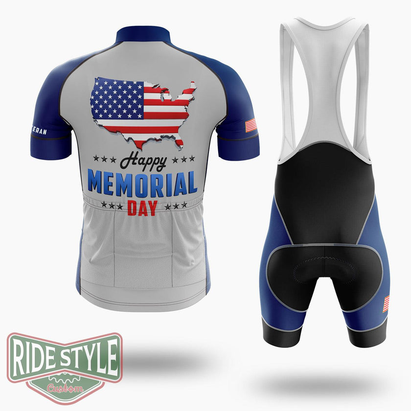 Happy Memorial Day, Usa Flag, Veterans Day Cycling Jersey Kit - Short Sleeve Cycling Jersey Kit-White