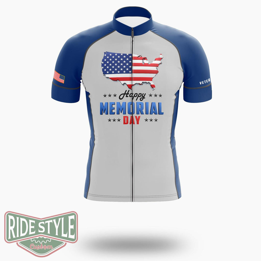 Happy Memorial Day, Usa Flag, Veterans Day Cycling Jersey Kit - Short Sleeve Cycling Jersey-White
