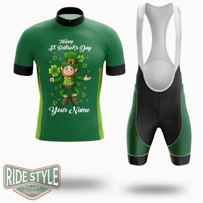 Happy St Patrick's Day Custom Name Cycling Jersey Outfit - Short Sleeve Cycling Jersey Kit-White