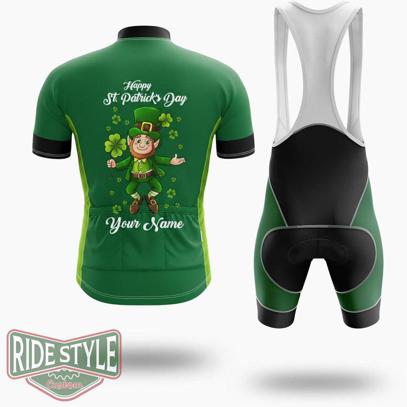 Happy St Patrick's Day Custom Name Cycling Jersey Outfit - Short Sleeve Cycling Jersey Kit-White