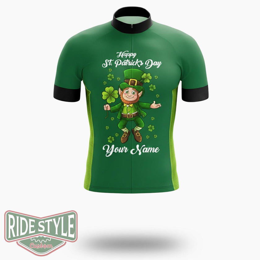 Happy St Patrick's Day Custom Name Cycling Jersey Outfit - Short Sleeve Cycling Jersey-White