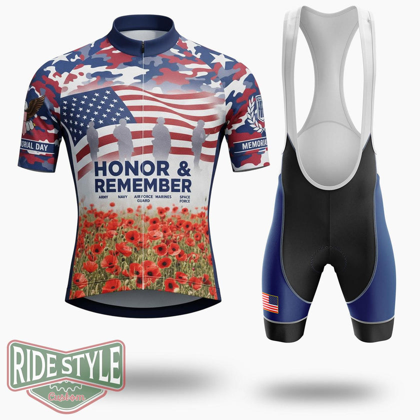 Honor And Remember Memorial Day Cycling Jersey Kit - Short Sleeve Cycling Jersey Kit-White