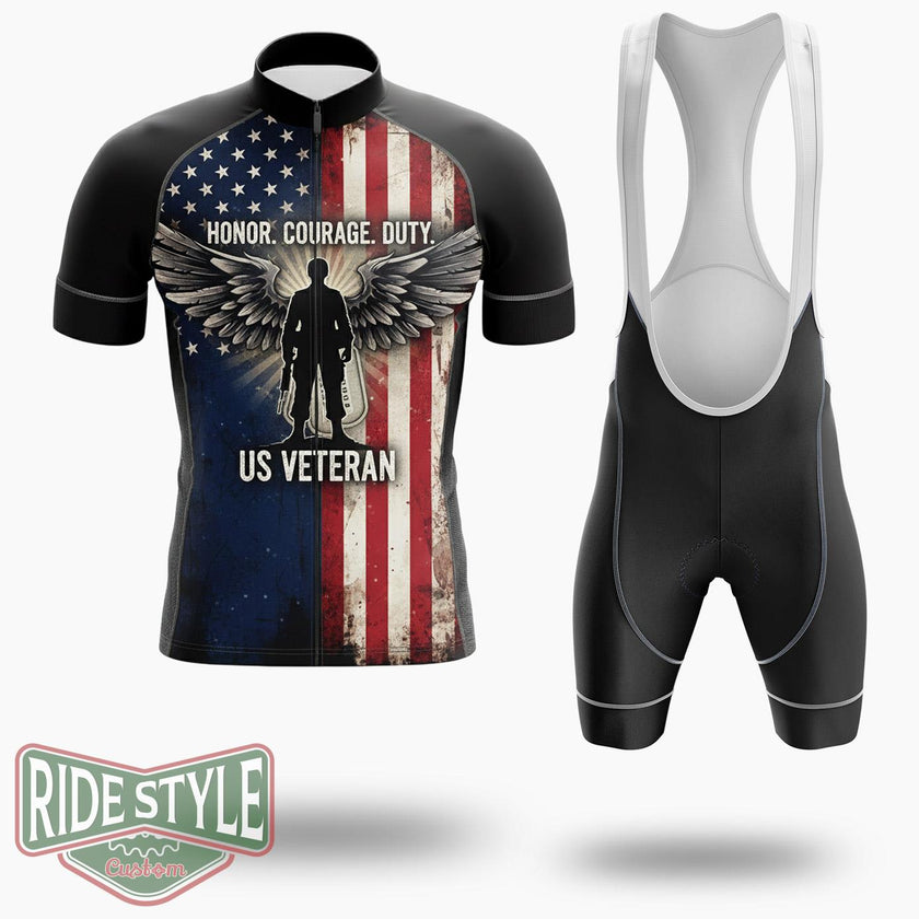 Honor Courage Duty Us Veteran Cycling Jersey Kit - Short Sleeve Cycling Jersey Kit-White