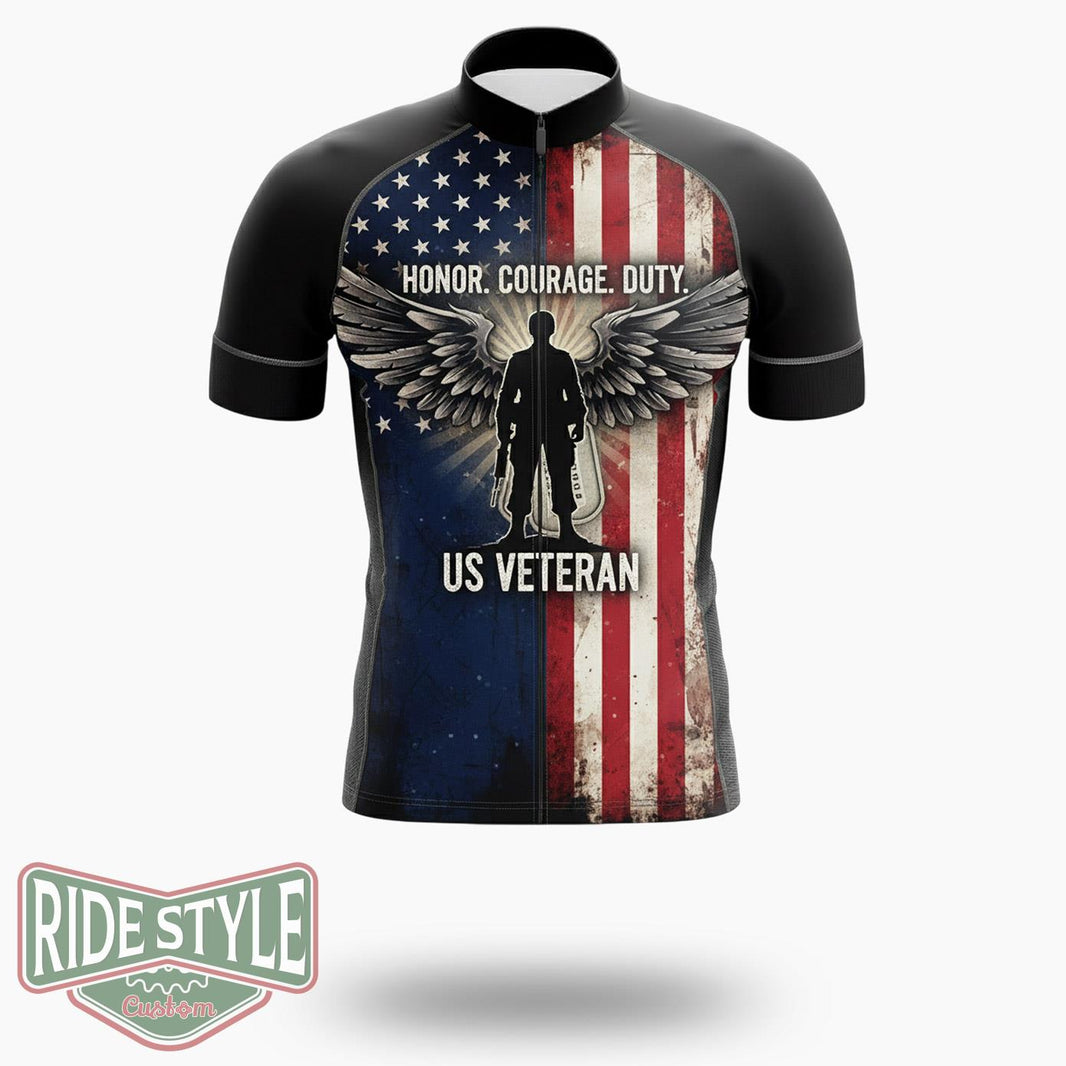 Honor Courage Duty Us Veteran Cycling Jersey Kit - Short Sleeve Cycling Jersey-White