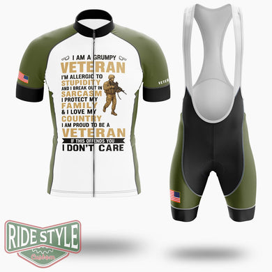 I Am A Grumpy Veteran Proud To Be Veteran Cycling Jersey - Short Sleeve Cycling Jersey Kit-White
