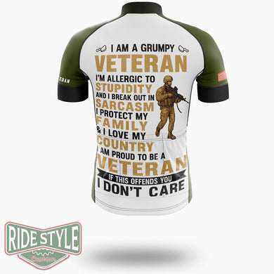 I Am A Grumpy Veteran Proud To Be Veteran Cycling Jersey - Short Sleeve Cycling Jersey-White