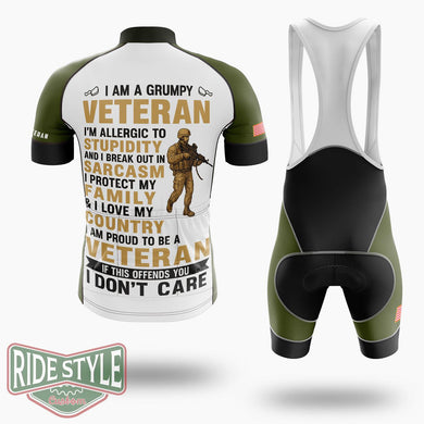 I Am A Grumpy Veteran Proud To Be Veteran Cycling Jersey - Short Sleeve Cycling Jersey Kit-White